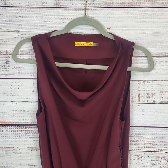 Alice + Olivia Danya Blouson Burgundy Drape Neck Dress Glam Party Event Size 6 - Picture 4 of 15